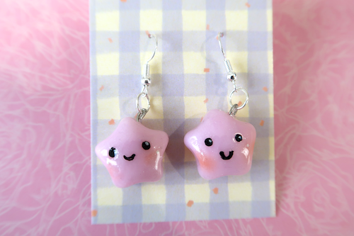 Pink Shimmer Star Earrings (sterling silver plated, hypoallergenic)