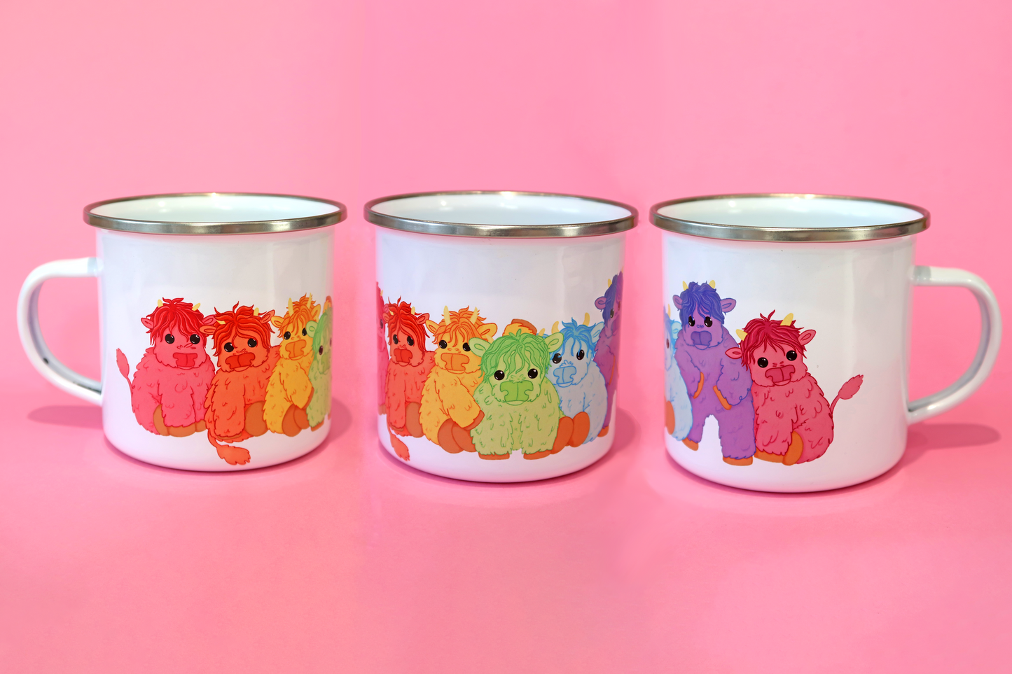 Rainbow Highland Cow Unbreakable Enamel Mug