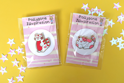 Enamel Love Heart Cat Pins Set ( 1 Sitting & 1 Standing Cat)