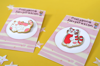 Enamel Love Heart Cat Pins Set ( 1 Sitting & 1 Standing Cat)