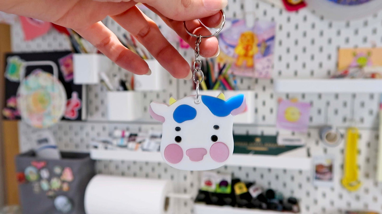Blueberry Acrylic Cow keyring