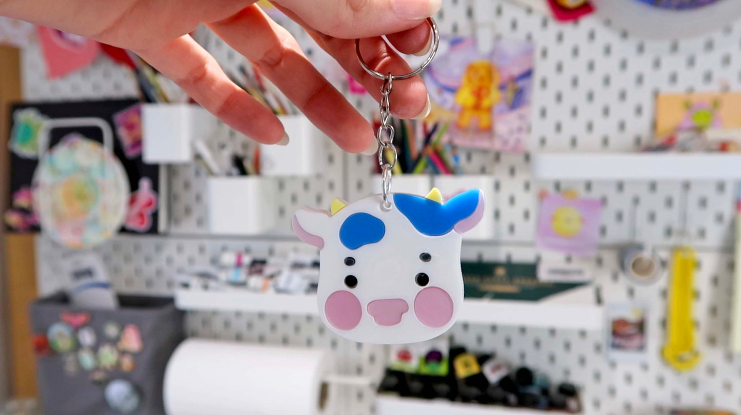 Blueberry Acrylic Cow keyring